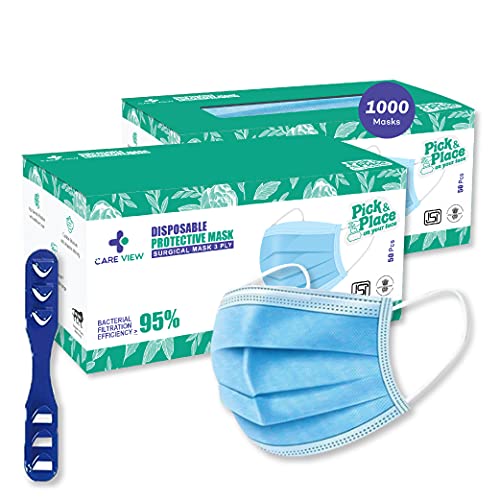 Image of 3 Ply Disposable Cotton Face Masks (Pack of 1000, Blue) for Unisex with Nose Pin BIS, (ISI) Certified Mask with Melt Blown Layer