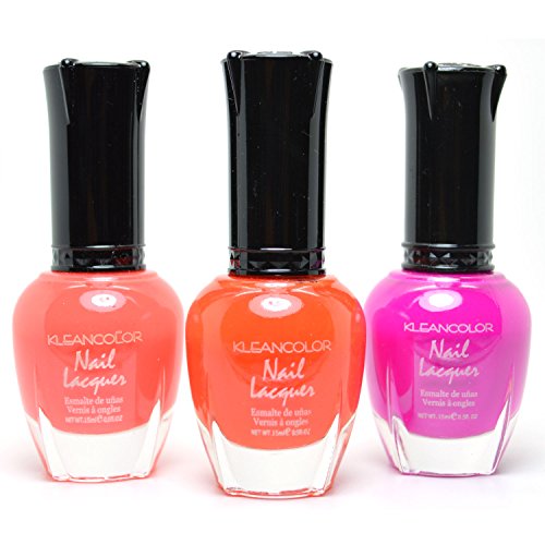 3 KLEANCOLOR NAIL POLISH NEON COLOR SANGRIA, TANGERINE, GRAPE LACQUER + FREE EARRING