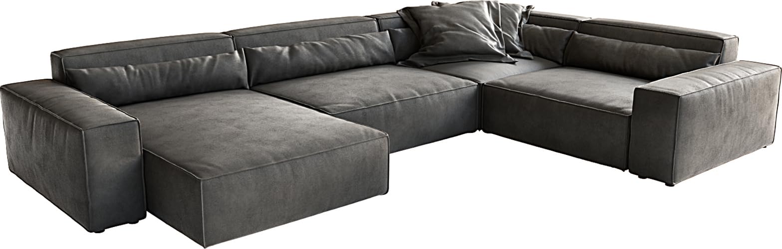 DELIFE Wohnlandschaft Sirpio XL Lederimitat Vintage Anthrazit 360x260 cm Recamiere variabel
