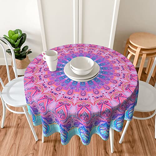 Pugjmxz Table Cloth Round Tablecloth, Mandala Stain Resistance Polyester Waterproof Round Round Table Cloth 60 Inch For Kitchen, Outdoor Dining, Holiday Parties And Home Decor #TOP2