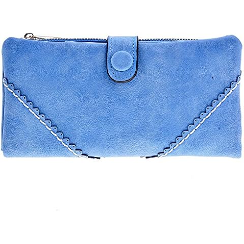Minetome Ladies Vintage Leather Wallet Clutches Wallets Credit Card Holder Long Purse ( Light Blue ) Cover