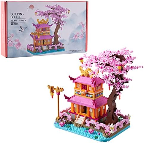 LUKHANG New Architecture: Enjoy Sakura Pavilion Building Set Model Kit and Gift for Kids and Adults, Micro Mini Block 1810 Pieces（with Color Package Box）