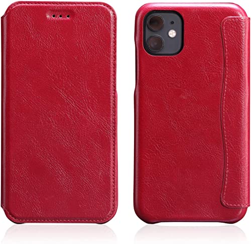 Étui portefeuille iPhone 14 en cuir vintage rouge avec porte-cartes