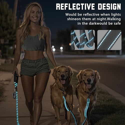 Blanlody Doppelleine für 2 Hunde, Keine Rwicklung Hundeleine für 2 Hunde 360° Drehbare Leine für 2 Hund,Hundeleine für Zwei Hund mit 2 Karabinerhaken,Keine Leine - Größe L