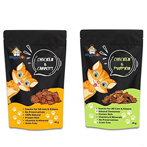 WiggleBoo Cat Treats Combo | Chicken-Carrot + Chicken-Pumpkin | Crunchy Snack (45g + 45g) (B09GDVND9V) Amazon Price History, Amazon Price Tracker