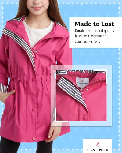 URBAN REPUBLIC Girls Rain Jacket - Wind Resistant Waterproof Slicker Shell Lightweight Kids Rain Coat with Pockets (7-16)3