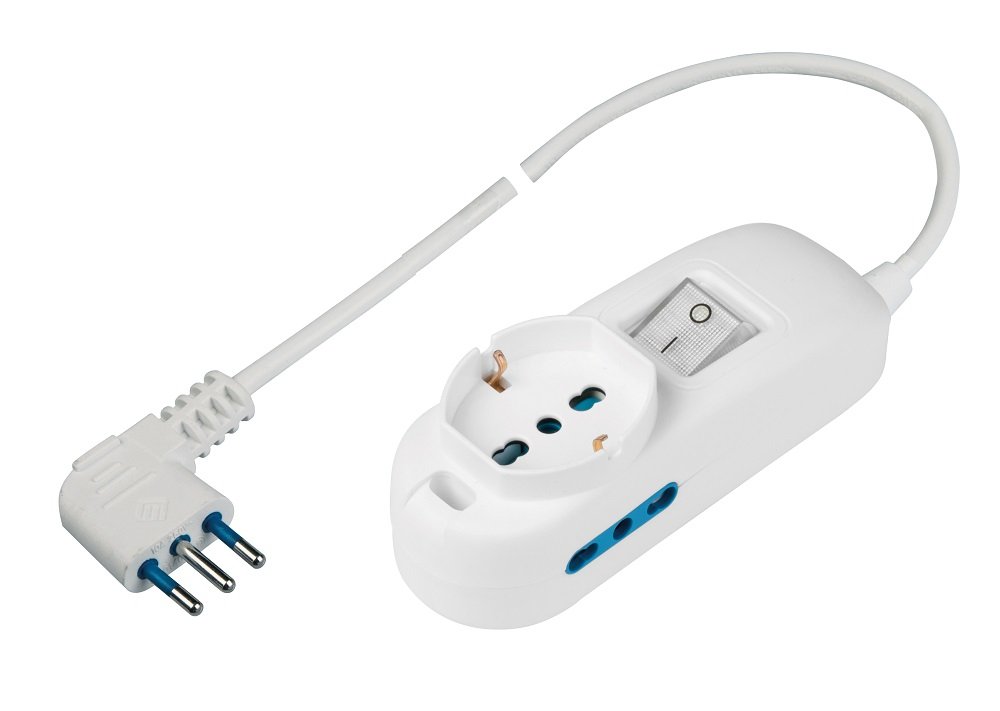 Poly Pool PP2501XL Multipresa con Cavo da 3 m – 2 Prese Bivalenti 10/16A 2P+T + 1 Presa Pluristandard 10A+schuko – Spina Salvaspazio da 16A-in, 3500 W, Bianco, 3 Metri