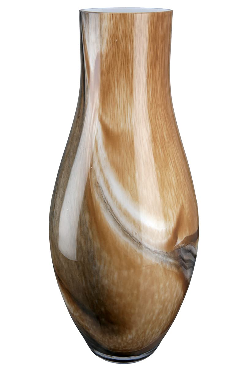 GILDE Jarrón de Cristal Draga – jarrón Decorativo Grande de 40 cm de Altura marrón Negro Aspecto Mamor – fabricación Europea