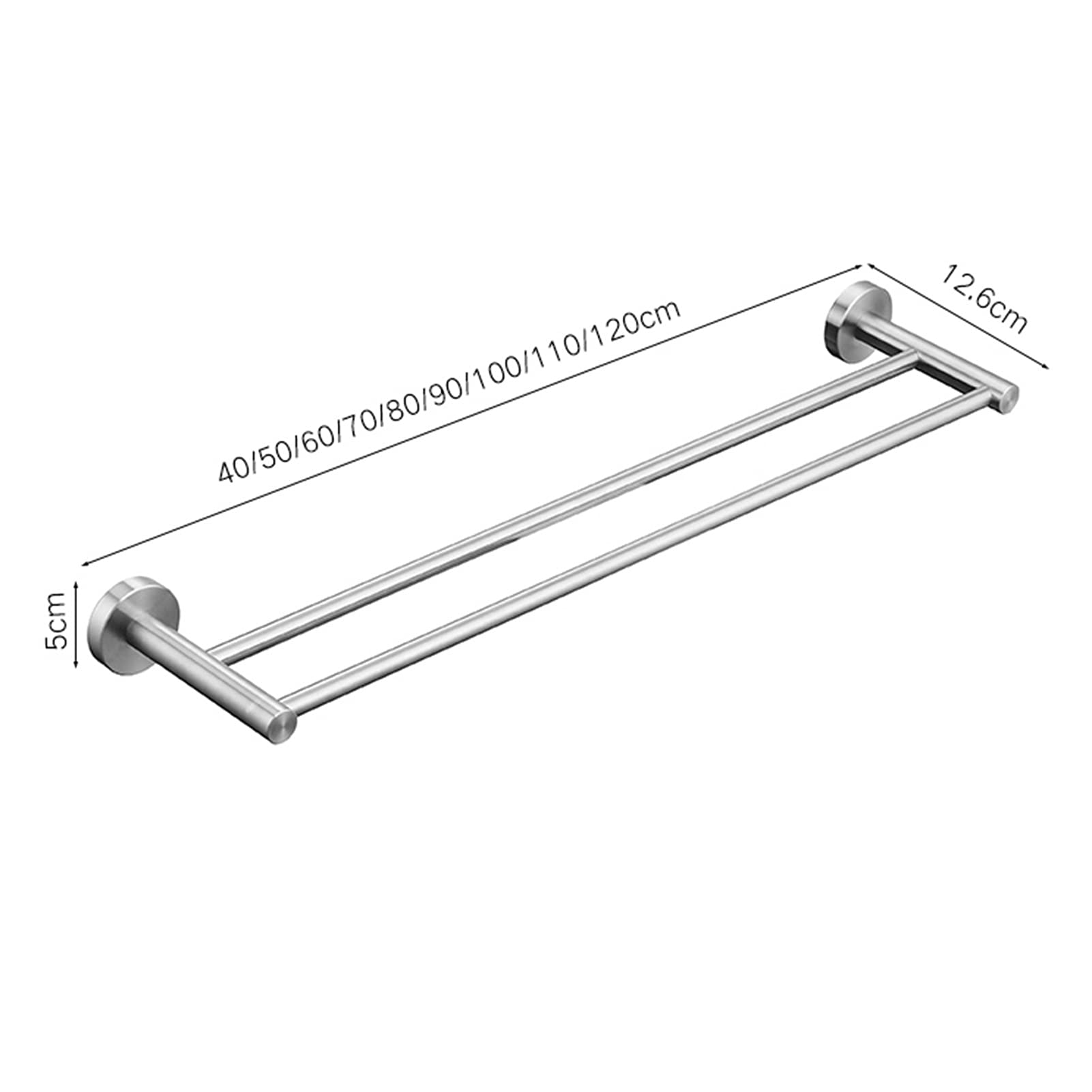 Doppio Portasciugamani da Bagno, Lungo, 40Cm-100Cm, Finitura Argento Spazzolato, Portasalviette Sustowel, Appendiabiti A Parete con Base Rotonda, Appendiabiti da Cucina/40Cm