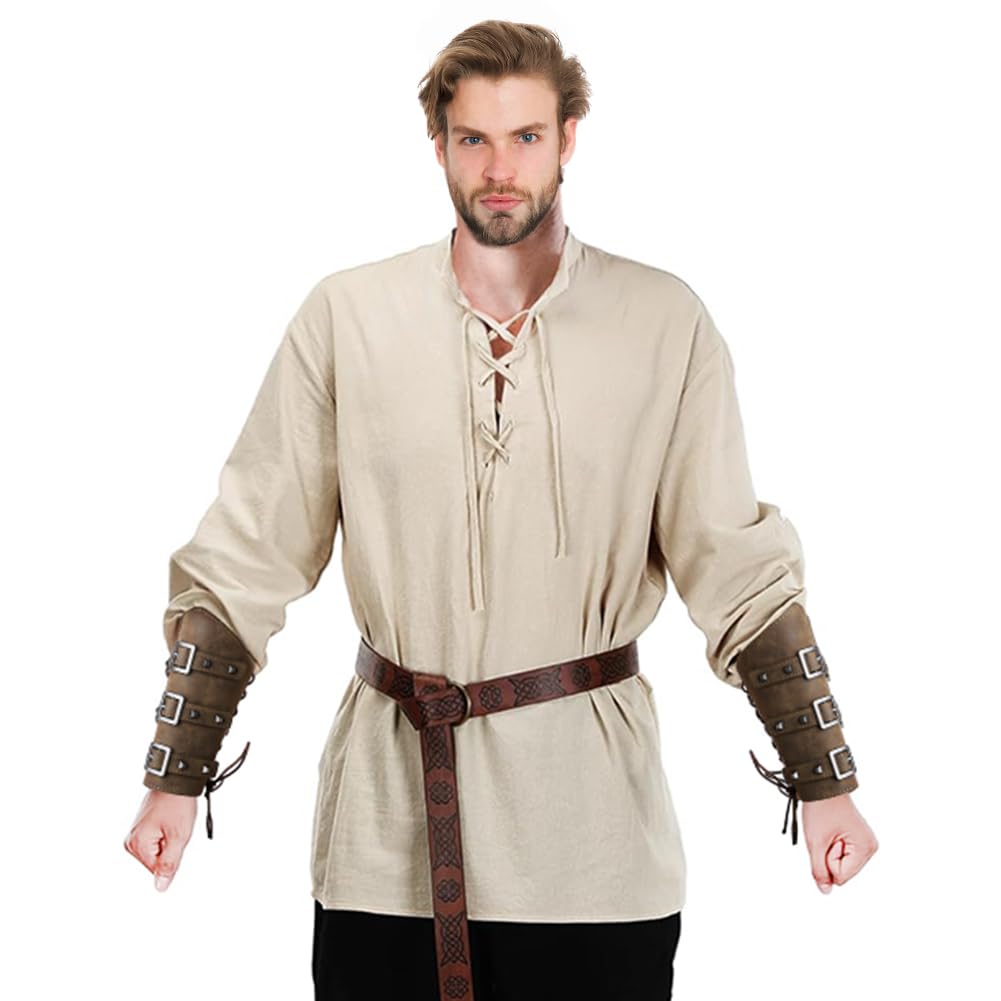 Średniowieczna odzież męska renesansowa, Viking średniowieczna, męska koszula, spodnie, kostium z paskiem, pasek na nadgarstek, akcesoria