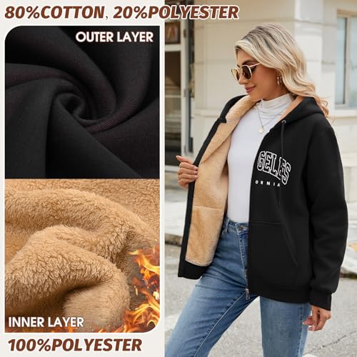 FemiChic Hoodie Damen Fleecejacke Jacke Herbst Winter Sweatjacke mit Kapuze Warm Damen-Jacken Pullover Gross Grössen Kapuzenpullover Sweatshirt mit Zipper(Schwarz,M)