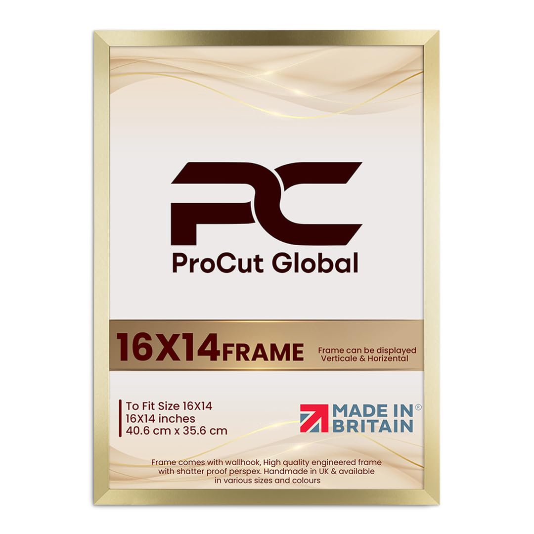 Procut Global 16X14 Gold Picture Frames - Modern Wooden Photo Frame with Shatterproof Perspex for Wall or Tabletop - Perfect for Posters, Certificates, Prints - Sizes & Colors Available — image 1