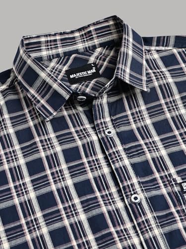 Image of Majestic Man Stylish Slim Fit Cotton Spread Collar Checked Casual Shirt for Men