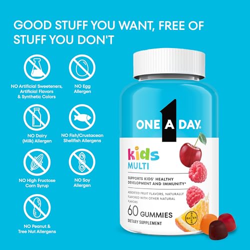 One A Day Kids Multivitamin Gummies, Kids Vitamins with Vitamin C, D, E & Zinc for Immune Support, Childrens Gummy Vitamins, Assorted Fruit Flavors, 60ct (Packaging May Vary) - image 7