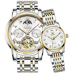 Silver Couple Moon Phase Watches Set