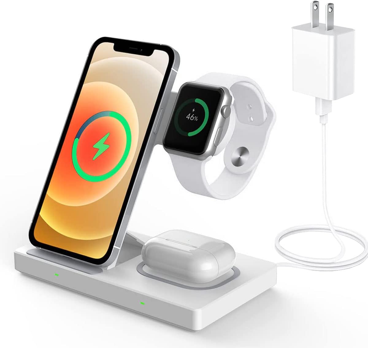 3 in 1 Wireless Charger, 15W Fast Wireless Charging Station, Foldable Charger Stand Dock for iPhone 14/13/12/11/Pro/XS/XR/X/8P/Samsung, iWatch 7/6/SE/5/4/3/2, AirPods 3/2/Pro(White)