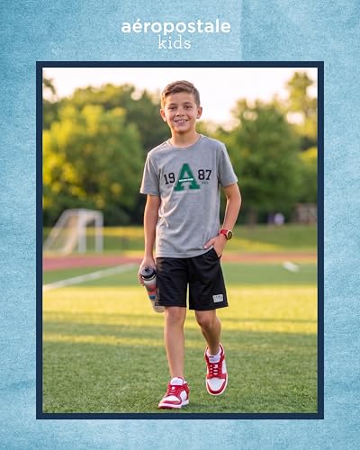 Image of AEROPOSTALE Boys Shorts Set 2 Piece Graphic Tee and Mesh Athletic Shorts | Poly-Cotton Graphic Tee, Pull On Mesh Shorts with Elastic Waist, Regular Fit