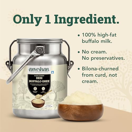 Image of Anveshan A2 Desi Buffalo Ghee - 2.5L Dolchi | Bilona Ghee | Grass Fed Buffaloes | Jaffrabadi Buffalo | Gujarat Region | Pure & Natural | Nutritional Powerhouse | Lab-Tested