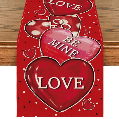Artoid Mode TABLERUNNER-VALENTINE-33183-092 Polka Dot Heart Love Valentine'S Day Table Runner cover