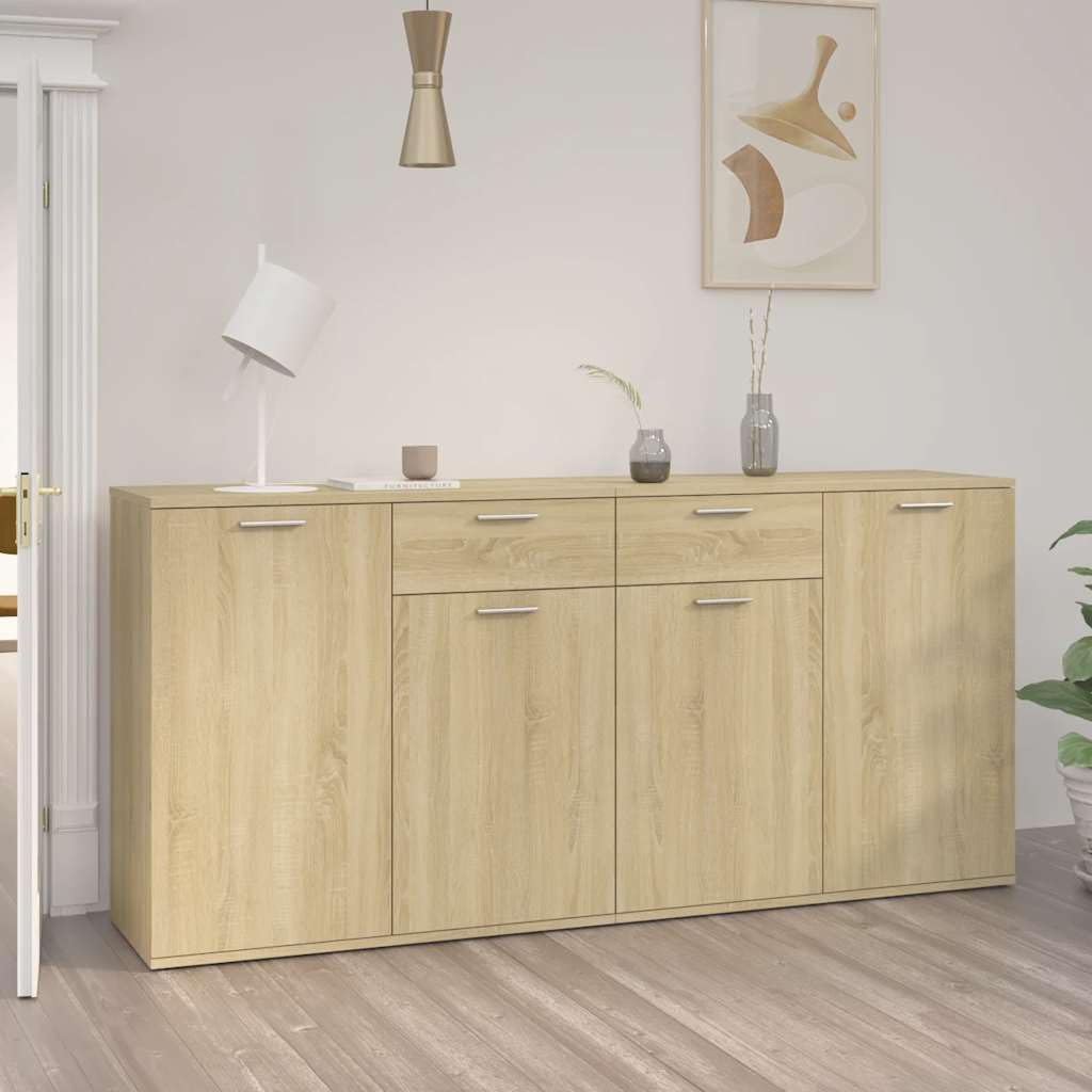 Générique Nowoczesny bufet dąb Sonoma 160x36x75 cm, szafka do przechowywania salonu z 4 drzwiami i 2 szufladami, drewno inżynieryjne, idealny do salonu, jadalni lub przedpokoju