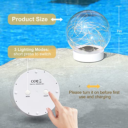 Lenone Solar Floating Pool Lights, Warm White Led Solar Glow Globe Pool Lights That Float, Waterproof Light Up Led Pool Accessories, 7” Floating Lights For Pool Yard Patio Party Christmas Decor - 2Pcs #TOP6