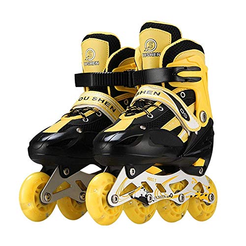 HaoLin Juego De Zapatillas De Patinaje para Patinaje Y Patines De Cuatro Ruedas Individuales para Niños con Flash Completo Ajustable,Yellow-S