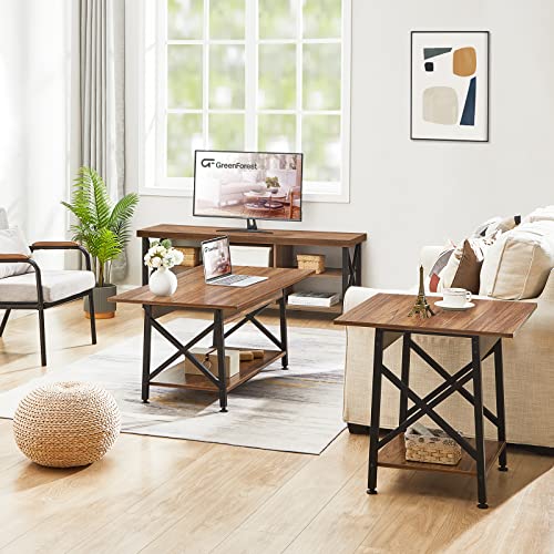 Greenforest Small Folding Desk No Assembly Required With Coffee Table Farmhouse Rustic With Storage Shelf For Living Room #TOP6