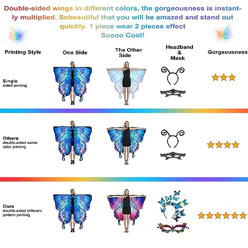 plainshe Butterfly Wings Double-Sided, Fairy Wings for Adults Halloween Costumes for Women 3PCS Butterfly Cape Set (Double-Sided 2) - Image 3