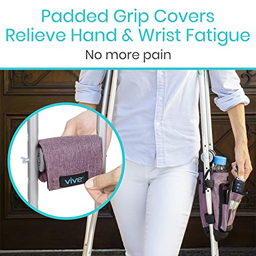 Vive Crutch Accessories Bag - Pouch For Crutches With Foam Padded Grip Covers - Accessory Storage Carry Kit For Women, Men, Adults, Kids - Cup And Bottle Pocket Holder With Ergonomic #TOP5