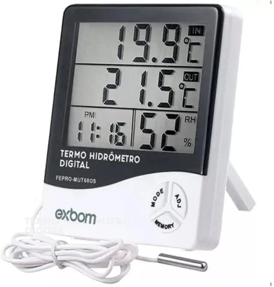 Termômetro Digital E Higrômetro Para Medição De Temperatura e Umidade Do Ar Máxima/Minima Com Relógio Digital Para Freezer Geladeira Aquario Chocadeira Empresarial Cabo Linha de Qualidade Premium