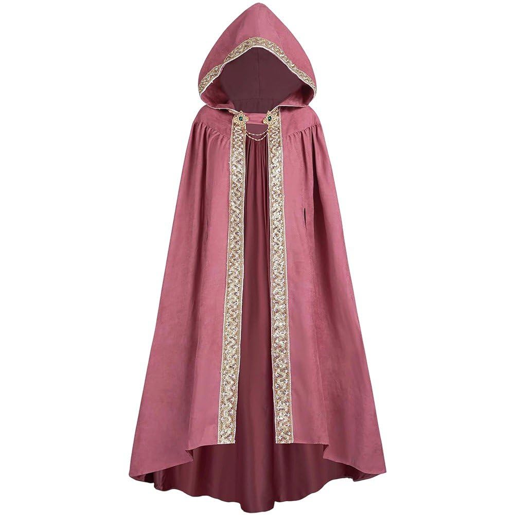 Sslvya Medieval Cloak with Hood Wizard Cloak Halloween Renaissance Viking Hooded Cape for Men and Women