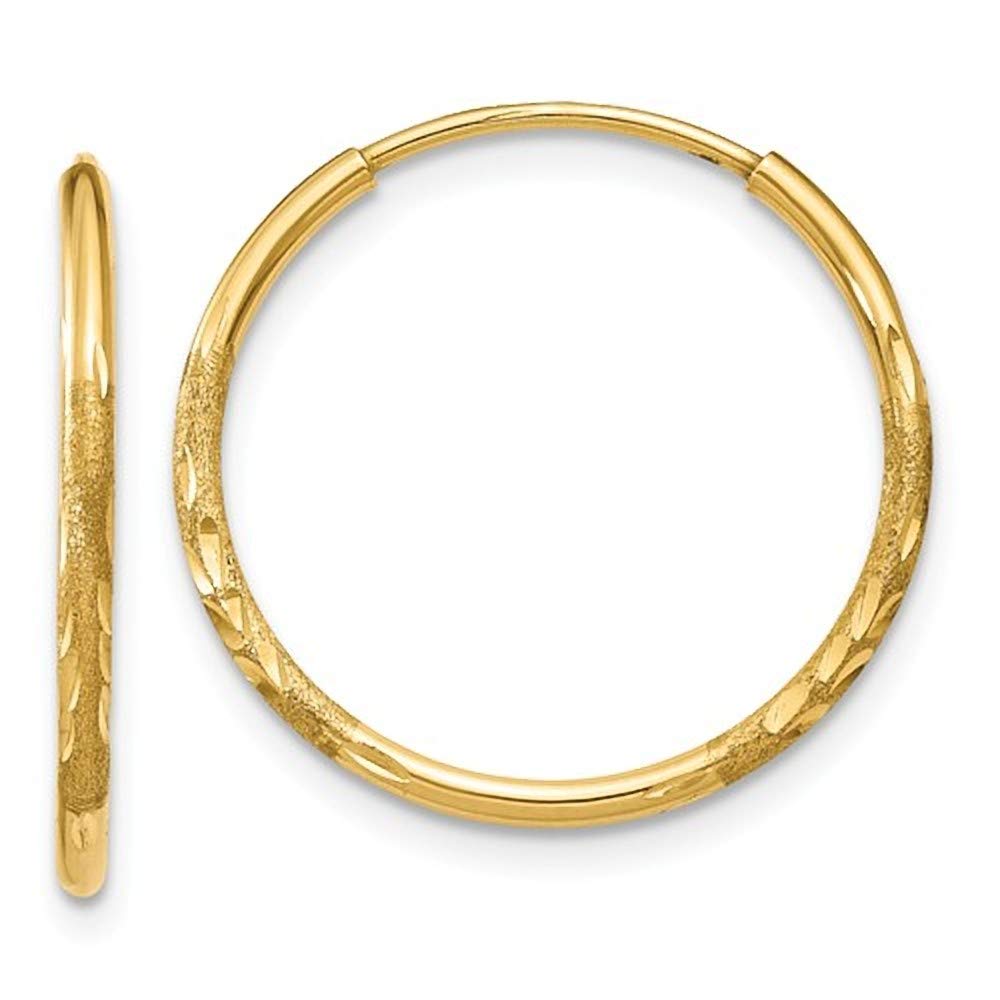 Orecchini a cerchio in oro giallo 14 carati taglio diamante continuo senza fine (tubo da 1,25 mm)