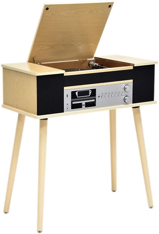 Shuman Wooden All-in-One Wireless Music Centre with 4 Built-in Stereo Speakers, Retro Vinyl Record Player Turntable, DAB Digital/FM Radio, CD Player, USB for MP3 Play & Recording (MC-253DBT)