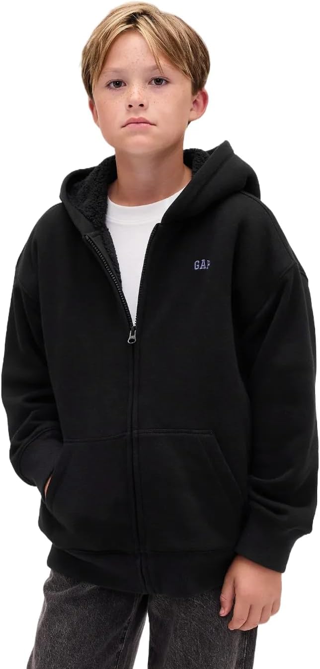 GAP Boys' Sherpa Lined Full Zip Sweatshirt