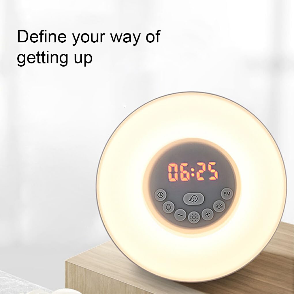 Inicio del día con luz de Amanecer simulada Despertador 30 Minutos Antes de la Alarma Luz de Despertador con luz Solar ABS Despertador de Amanecer