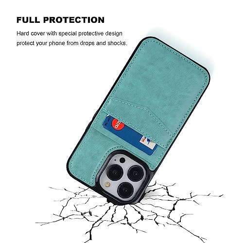 Image of KIHUWEY Compatible with iPhone 13 Pro Case Wallet with Credit Card Holder, Premium Leather Magnetic Clasp Kickstand Heavy Duty Protective Cover for iPhone 13 Pro 6.1 inch(Mint Green)