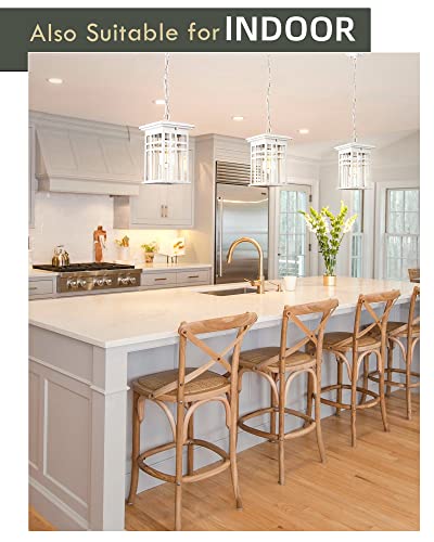 Outdoor Pendant Lights For Porch - Hwh Exterior Hanging Light Fixture, Outdoor Chandelier For Gazebo With Clear Glass Shade, White Finish, 5Hd36H Wh #TOP6