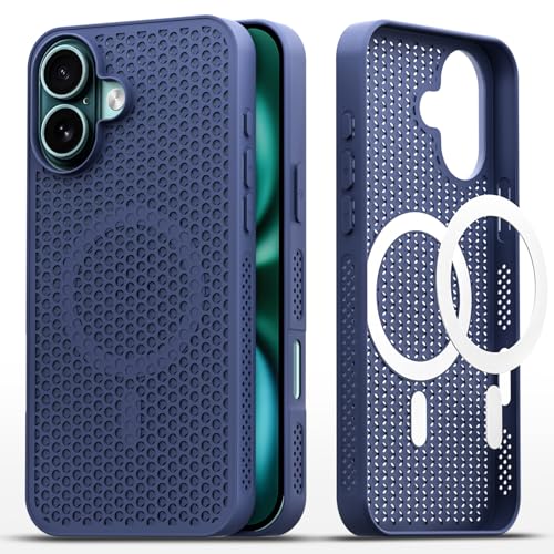 Image of Pikkme Back Cover for iPhone 16 | Honeycomb Cooling Design | Silicone Heat Dissipation | Mag-Safe Compatible | Shockproof Camera Protection Bumper Case (Blue)