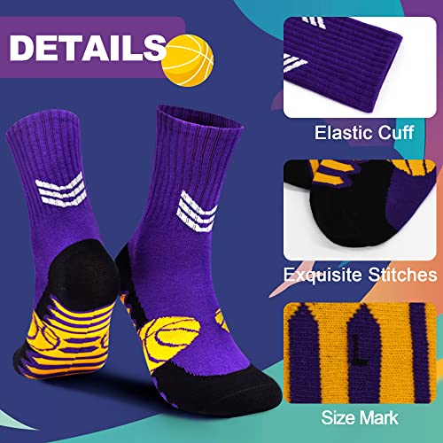 ELUTONG Boys Basketball Socks 6 Pairs Athletic Outdoor Sports Soccer Hiking Training Long Socks,Multicolor2