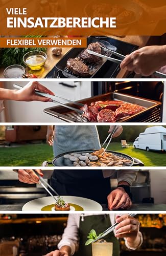 4smile Kochpinzette, 2 Stück Set - Kochpinzette Edelstahl, 30 cm lang, Pinzette Küche - Grillpinzette rund zum Kochen und Braten + Küchenpinzette spitz zum Dekorieren 6