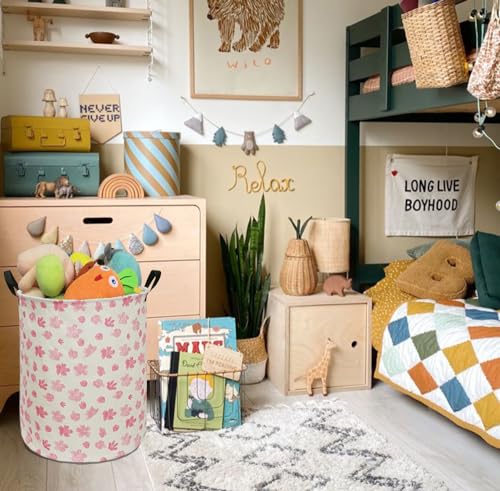 Image of Collapsible Kids Laundry Basket Clothes Hamper, Foldable Storage Organizer Bin, Toy Clothes Storage with Handles for Boys Girls Bedroom, Room Decor
