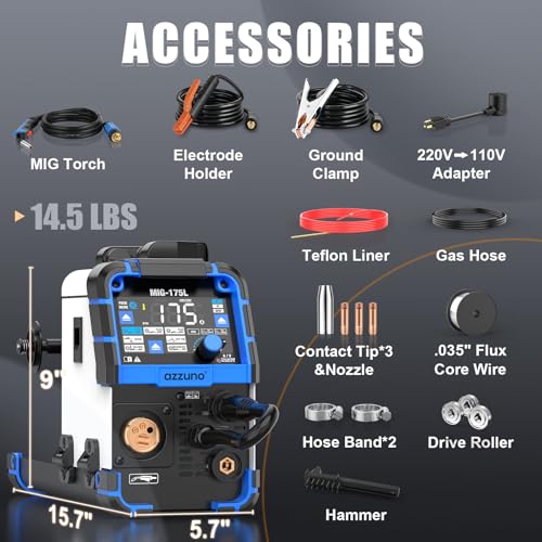 Image of AZZUNO Aluminum MIG Welder 175Amp, 110V /220V 5 in 1 MIG Welding Machine