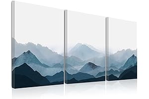 BINCUE Framed Mountain Canvas Wall Art: Capture the Ethereal Beauty of Blue Fog Mountains