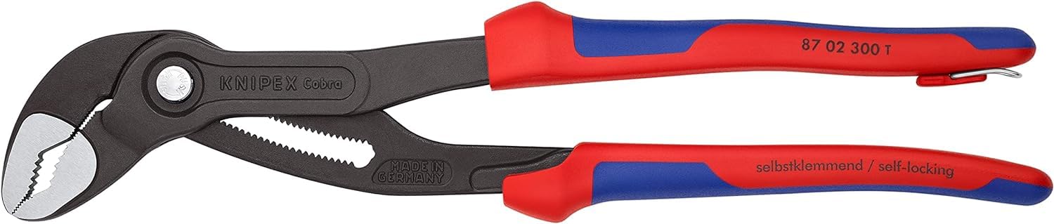 Knipex Cobra Pince multiprise de pointe avec gaines bi-matière, avec œillet intégré pour fixation d’un dispositif, 87 02 300 T