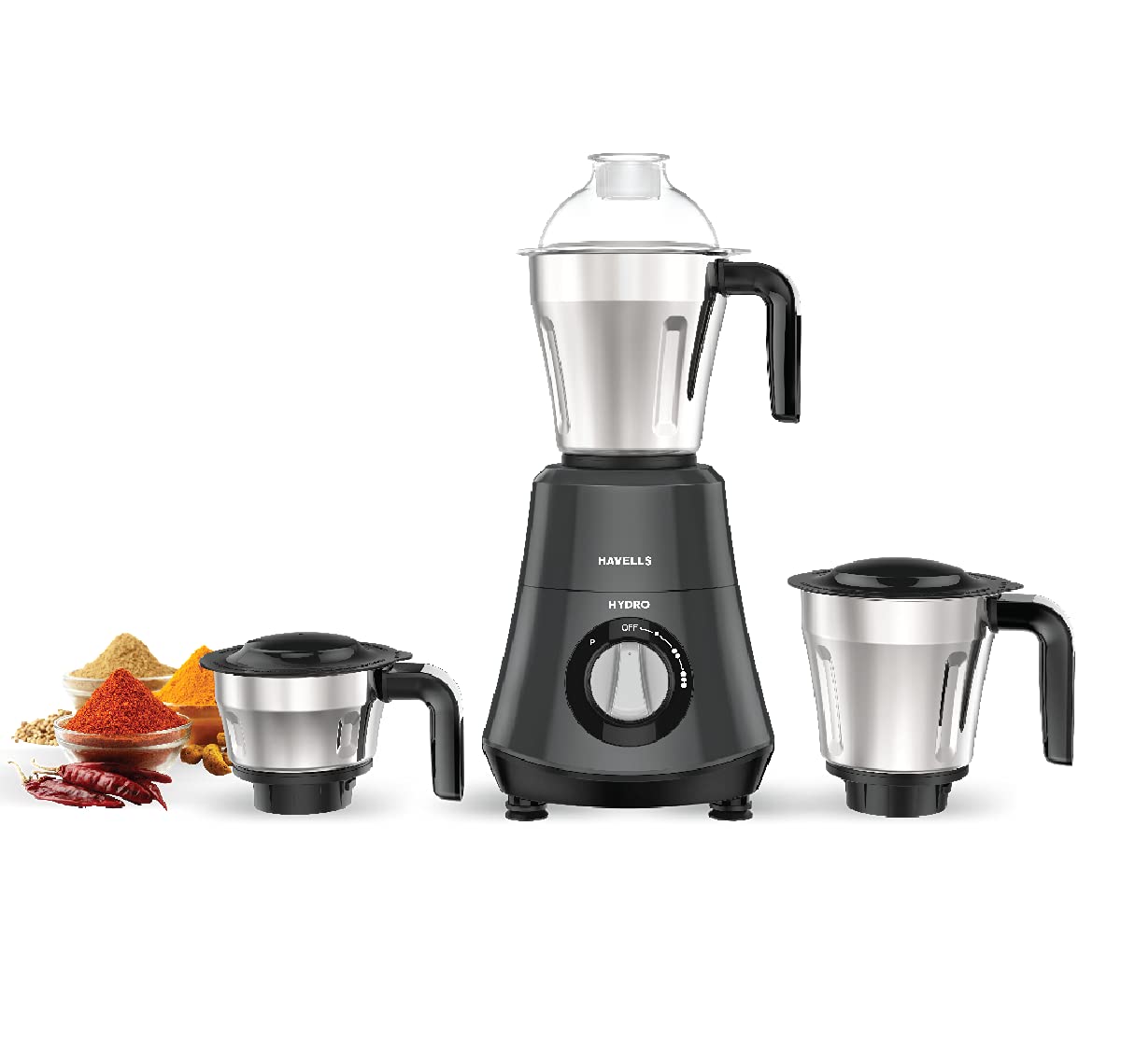 Havells Hydro 750 watt Mixer Grinder with 3 Wider mouth Stainless Steel Jar, Hands Free operation-image-41
