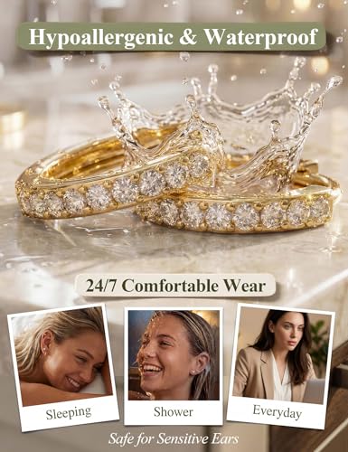 Image of Shining Diva Fashion 12 Pairs Anti Tarnish Earrings Combo Set | 14K Gold Plated | Hypoallergenic Stainless Steel Earring for Sensitive Ears | Flat Back Stud Hoop Cartilage Earring for Multiple Piercing