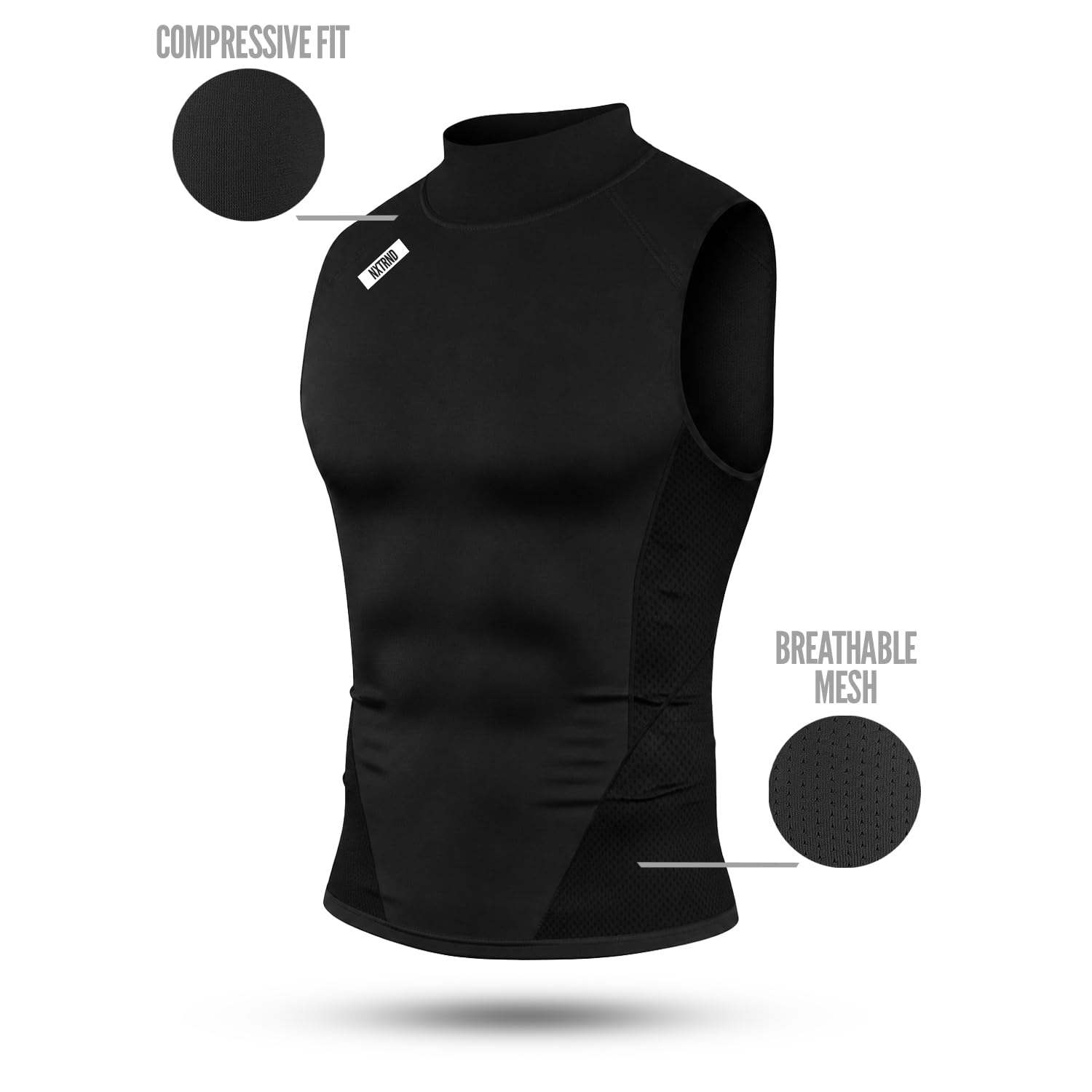 Nxtrnd Core Herren Mock Neck Kompressionsshirt Ärmellos T-Shirt Sportbekleidung für Fußball