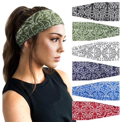 Image of DRESHOW Yoga Sports Headbands for Women Elastic Non-Slip Headbands Workout Running Hair Bands 6 Pack