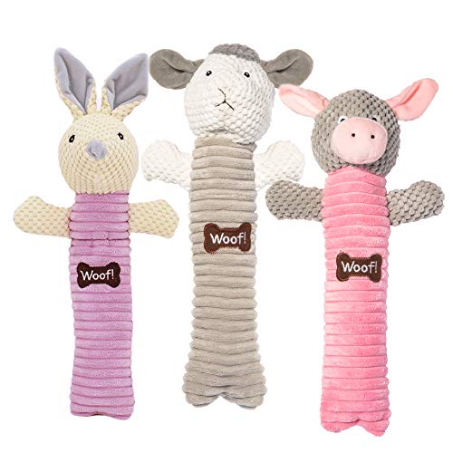 Image of Best Pet Supplies Log Plush Toy With 3 Textures and 2 Squeakers - Interactive for Small and Large Dog Breeds - Pig, Sheep and Rabbit Bundle, Large