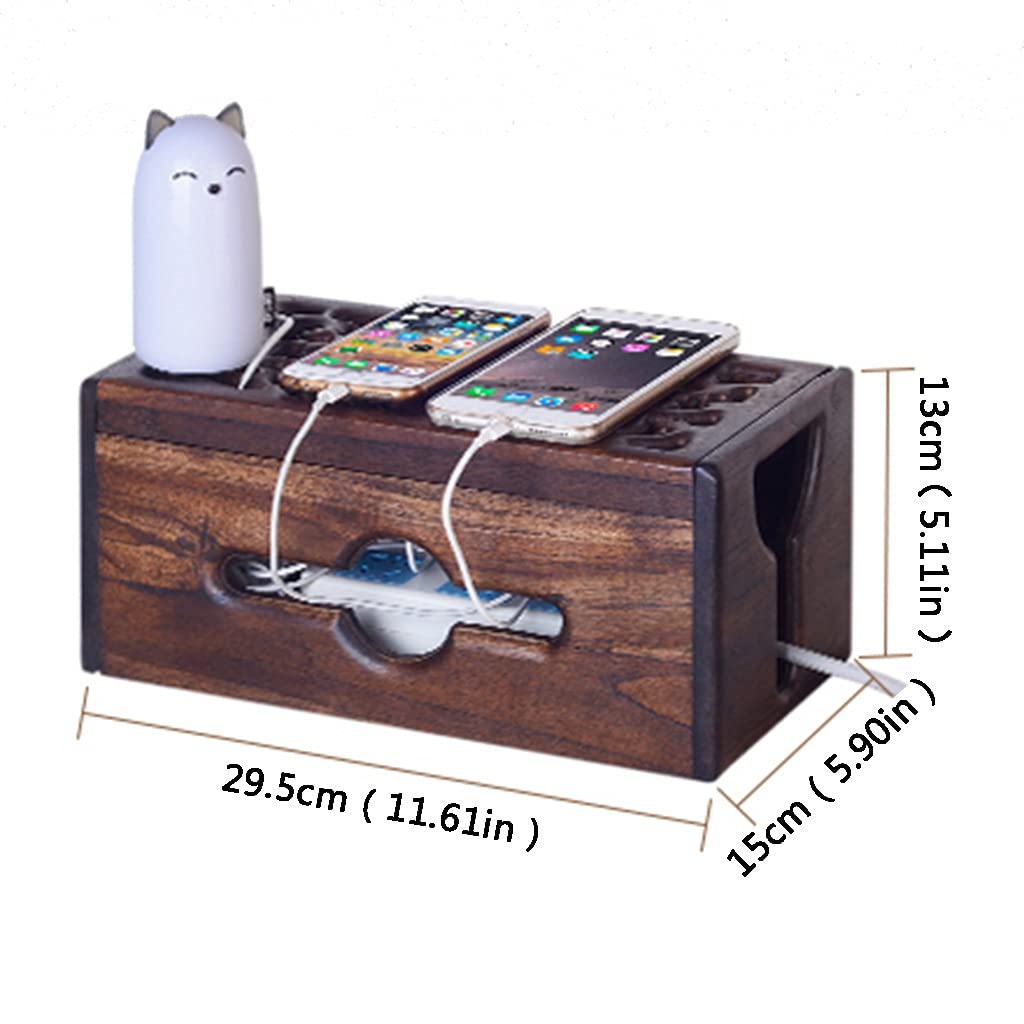 Kabelbox aus Holz Teakholz-Kabel-Organizer, Kabel-Management-Box, Braun, 29,5 x 15 x 13 cm